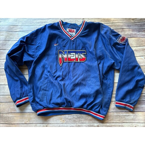 Vintage New Jersey Nets NBA Reebok V-Neck Windbreaker Pullover Jacket Mens XXL - Picture 1 of 10
